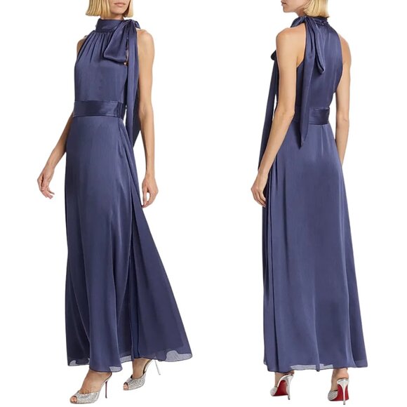 Sachin & Babi Kayla Crinkled Georgette Maxi Gown Women's 12 Deep Cobalt NWOT - Picture 1 of 16